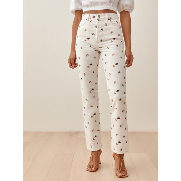 NWT Reformation White Fruit Loops Cynthia High Rise Straight Jeans Size 27 - Picture 1 of 5